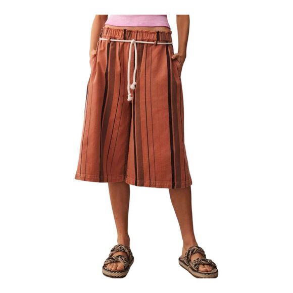 New! Anthropologie Pilcro Cropped PJ Striped Rope Belt Wide Leg Gaucho Jeans, S - Picture 2 of 14